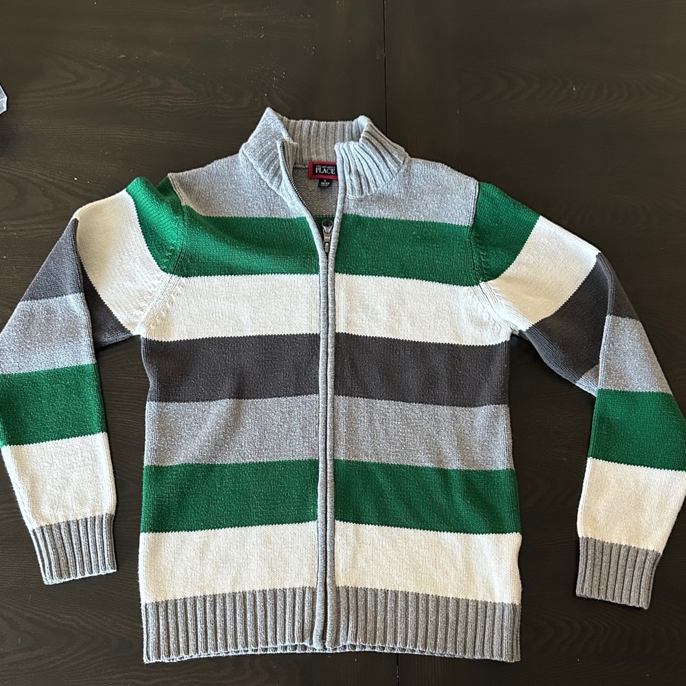 The Children's Place Boys Zip-Up Sweater - Green, Gray, White